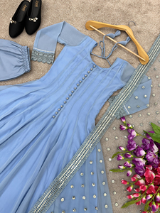 Nouveau Designer Lourd Faux Georgette Indien Ethnique Robe De Mariée Anarkali Kurti avec Dupatta pour Fête Porter Taille Naturel - Product Image 3