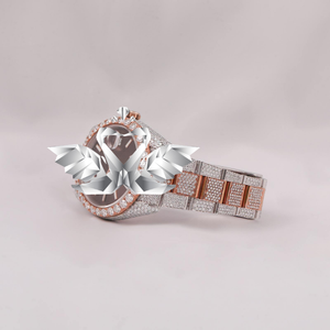 Luxury Two Tone Rose Gold & Silver Iced Out Moissanite Watch for Men, Brown Dial, Full Diamond Paved Hip Hop Custom Wristwatch - Product Image 2