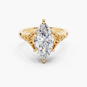 Vintage Floral 14K Solid Gold Marquise Cut Lab Grown Diamond Solitaire <b>Engagement</b> <b>Ring</b> <b>Nature</b> <b>Inspired</b> Fine Jewelry - Product Image 1