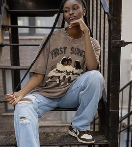 T-shirt unisexe oversize délavé style vintage streetwear - Product Image 3