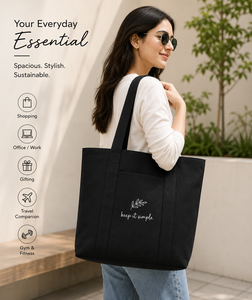 Sac fourre-tout en toile noire avec broderie « Keep It Simple », design minimaliste pour le shopping en toutes saisons - Product Image 6