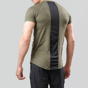 T-shirt pour homme à manches raglan vert olive, col rond, séchage rapide, tricoté, coupe ajustée, couleur unie, décontracté, sportif, longueur normale - Product Image 4