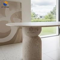 Table à manger ovale moderne en marbre KT STONE Breccia Silica Rosa Ceppo Romano 8 places avec pieds, mobilier d'appartement et d'hôtel en marbre