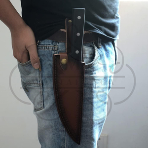 Étui à couteau en cuir véritable fait main de haute qualité, pochettes de sécurité premium pour couteau de chef de cuisine haute pression MORTAL - Product Image 2