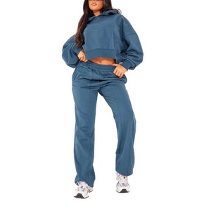 Sudadera deportiva informal de lana para mujer, pantalones de chándal, moda callejera, ropa para correr de algodón de dos piezas, transpirable para la temporada de invierno - Product Image 1