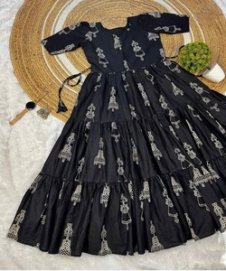 Black A-Line Maxi <b>Dress</b> V-Neck Cap Sleeve Floral Print Organza Elegant Summer <b>Dress</b> With <b>Ruffles</b> RUDRA <b>DRESS</b> 85509 - Product Image 4