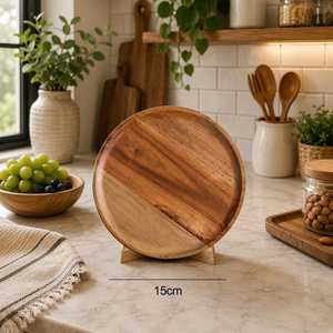 Assiette de service ronde en bois poli fait main, style Wabi Sabi, en bois massif, écologique, pour la décoration de table - Product Image 6