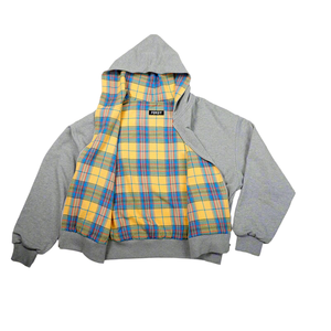 Sweat-shirt réversible à capuche pour homme FOXSY, à carreaux gris et jaune, décontracté, streetwear d'automne, coupe classique - Product Image 3