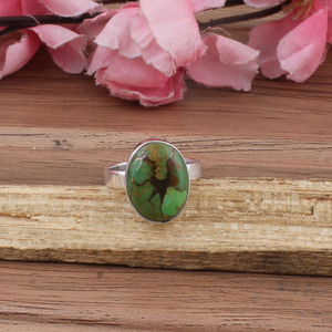 Wholesale Natural Green Copper Turquoise Bezel <b>Set</b> Classic Statement <b>Ring</b> 925 <b>Sterling</b> <b>Silver</b> Jewelry Gemstone Oval Finger Women - Product Image 1