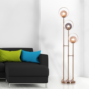 Gold Floor Lamp Amber Glass Orb Standing Light Smokey <b>Grey</b> Tinted Glass Bubble Effect Lighting Matte Gold Metal <b>Frame</b> - Product Image 3