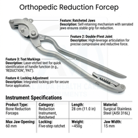Pince de réduction orthopédique manuelle 28 cm à mâchoires à cliquet en acier inoxydable chirurgical, ouverture max. 60 mm