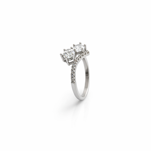 Bague de fiançailles en argent sterling 925 avec trois pierres en zircone cubique pour femme, coupe ronde et princesse, bande pavée, cadeau pour mariage ou fête - Product Image 3