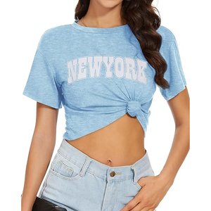 เสื้อยืดแฟชั่นยุโรปสำหรับผู้หญิง สไตล์ลำลอง ทรงโอเวอร์ไซส์ ครอป สตรีทแวร์ ผ้าฝ้าย ผู้ผลิตเสื้อยืด รับผลิตแบบ OEM - Product Image 5