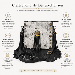 Hair On Cowhide Genuine Leather Women's Crossbody Bag Western Fringe Shoulder <b>Purse</b> Concho Accent Handmade Everyday Travel Bag - Product Image 5