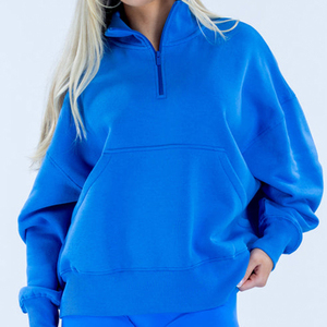 Sudadera con capucha de cuello alto y cremallera de un cuarto para mujer, azul eléctrico, de manga larga, forro polar cepillado, informal, cómoda, a la moda, para invierno - Product Image 4