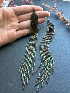 Pendientes de cuentas, pendientes de turquesa, pendientes de cuentas con flecos, pendientes bohemios, pendientes familiares, regalos para ella, moda para fiestas - Product Image 1