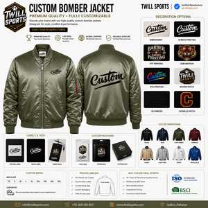 Custom <b>Men's</b> Olive Bomber <b>Jacket</b> Embroidered Front Logo <b>Pullover</b> Closure Satin Finish Polyester/Cotton Casual Streetwear Winter - Product Image 2