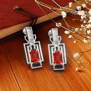 Pendientes de Zafiro Padparadscha Naranja Ceilán Impecables, Corte Radiante, Plata de Ley 925, Hechos a Mano, Regalo de Compromiso - Product Image 1