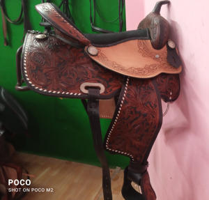 Selle d'équitation antique Western Pleasure en cuir véritable Selle polyvalente de dressage anglais Selle d'équitation - Product Image 3