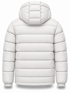 <b>Men's</b> <b>White</b> Hooded Puffer Jacket Waterproof Windproof Smart Casual Zipper Front Polyester Wadding Regular Length Winter <b>Coat</b> - Product Image 2