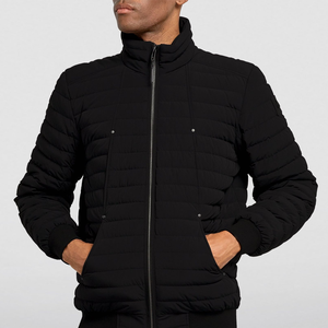 Blouson matelassé noir en toile pour homme, col montant en sherpa, fermeture éclair, coupe-vent, décontracté, hiver, coupe régulière, rembourrage en polyester, motif lettres - Product Image 1