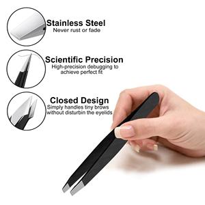 Slanted pointed tip <b>eyebrow</b> <b>tweezer</b> use for grooming <b>eyebrows</b> chin hair stainless steel high quality Scissor custom logo - Product Image 4