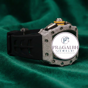 Montre de luxe Pragalbh Jewels entièrement sertie de diamants, mouvement à quartz, boîtier tonneau en acier inoxydable, bracelet en caoutchouc, 42 mm, sport, mode, légère - Product Image 2