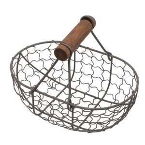 Rustic Wire Oval <b>Egg</b> Storage Basket <b>Wooden</b> Handle Vintage Metal Wire Mesh Harvest Basket Farmhouse Kitchen Storage Organizer - Product Image 1