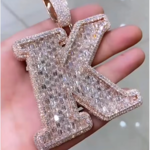 Pendentif personnalisé en argent S925 avec lettre initiale A-Z en moissanite VVS étincelante, collier chaîne pour homme, bijoux hip-hop - Product Image 1
