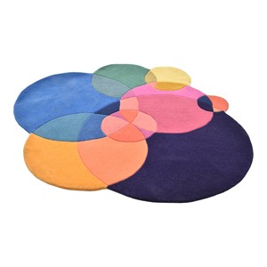 Tapis en laine tufté à la main, motif cercles superposés abstraits modernes, nuages colorés, géométrique 3D sculpté, de luxe - Product Image 5