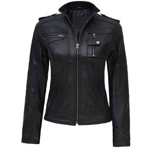 Nueva Chaqueta de Cuero para Mujer, Estilo Casual, Color Sólido, Fabricada con Cuero Genuino de la Mejor Calidad - Product Image 2