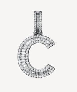 C Letter Pendant Charm Rhodium Plated Alloy Emerald Cut Diamond Channel Setting Hiphop Style Unisex Gift - Product Image 1