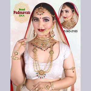 SFbridal03 Gold Plated Kundan Stone & Beads Fine <b>Jewelry</b> <b>Set</b> Exquisite <b>Bridal</b> Accessory - Product Image 1