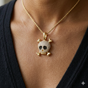 Collar unisex de oro de 10K con colgante de calavera pirata esqueleto y espadas, con incrustaciones de moissanita, diseño llamativo y moderno, personalizado, para fiesta - Product Image 2
