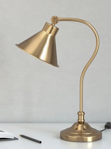 KS International Gold Metal Adjustable Head Desk <b>Lamp</b> Curved Antique Imitation for <b>Study</b> Office Reading Home Decor - Product Image 1