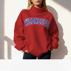 Sweat-shirt d'hiver pour femme à col montant, en tissu brossé doux, à manches longues, style streetwear, haut à col simulé - Product Image 1