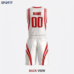 SPOFIT ชุดเสื้อบาสเก็ตบอลสีขาวสีแดงซับลิเมชั่นคอวีแขนกุดระบายความชื้นได้ดีชุดตาข่ายผู้ใหญ่ไม่จำกัดเพศ - Product Image 2