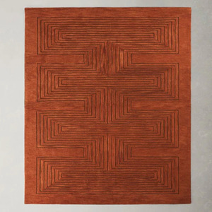 Alfombra Geométrica Arquitectónica Moderna |   Alfombra de Lana 3D Lineal de Lujo en Color Naranja Óxido - Product Image 5