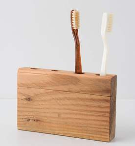 Minimalist Wooden <b>Toothbrush</b> <b>Holder</b> Eco Friendly Bamboo Bathroom Countertop Organizer Stand - Product Image 1