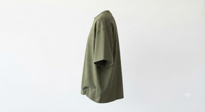 T-shirt en jersey vert olive pour homme, tricoté, uni, décontracté, coupe oversize, écologique, avec logo frontal, 200 grammes, coton, manches courtes, été - Product Image 3