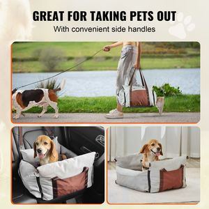 Sedile Rialzato Impermeabile per Cani di Taglia Media con Tasca Portaoggetti e Guinzaglio di Sicurezza, in Tessuto di Cotone PP per Auto e Gatti - Product Image 6