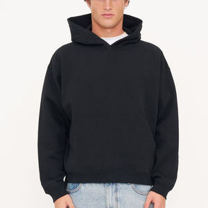 Sudadera con Capucha Negra Extra Grande para Hombre, Color Sólido, Tejido de Algodón, Corte Casual, Largo Regular, Diseño con Bolsillos, Ropa de Otoño - Product Image 1