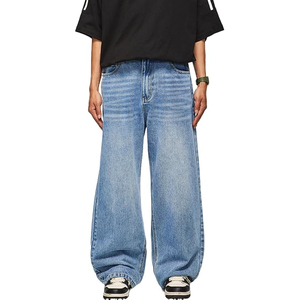 Pantalones Vaqueros de Mezclilla para Hombre, Estilo Vintage, Invierno, Tejido Sólido, Corte Recto, Ajuste Holgado, Lavado Enzimático, Color Azul - Product Image 1