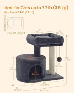 Árbol para Gatos, Torre Pequeña para Gatos con Poste Rascador de Sisal, Cama Acolchada, para Espacios Pequeños, Gatitos, Color Gris Ahumado - Product Image 3