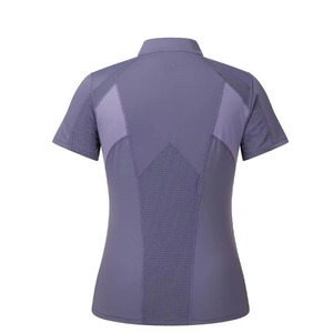 Camisa de equitación para mujer, precio mayorista, transpirable, media cremallera, diseño personalizado, logo, manga corta, corte ajustado, algodón y lona. - Product Image 2
