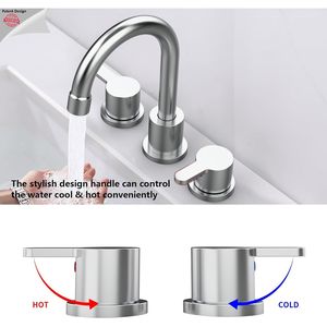 Robinet de lavabo de salle de bain chromé à 2 poignées, 8 pouces, 3 trous, avec bec pivotant à 360 degrés et ensemble de vidange à clapet, robinet de vanité à montage large - Product Image 4