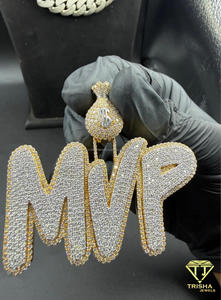 จี้ห้อยคอแบบกำหนดเอง "MVP" ประดับเพชรโมอิสซาไนต์รูปถุงเงิน สไตล์ฮิปฮอป สร้อยคอทองคำ ประดับเพชรระยิบระยับ ของขวัญสำหรับผู้ชายและผู้หญิง - Product Image 2