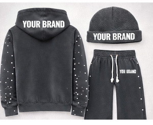 Ensemble survêtement unisexe personnalisé avec logo, sweat à capuche oversize respirant et pantalon de jogging, bonnet assorti, 100 % coton molletonné - Product Image 6