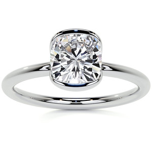 Anillo de Compromiso Solitario Gema Creative de Oro Amarillo de 14K con Diamante Cultivado en Laboratorio de Corte Cojín de Media Montura Pequeña, Certificado IGI - Product Image 1
