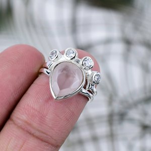 Anillo de Plata de Ley 925 con Cuarzo Rosa en Forma de Pera, Gema Natural, Joyería, Piedra de Nacimiento de Enero, Regalo de Boda para el Día de San Valentín - Product Image 2